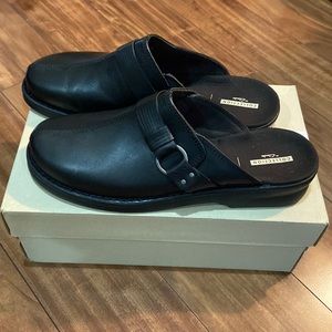 Women Clarks Black Mules Size 12